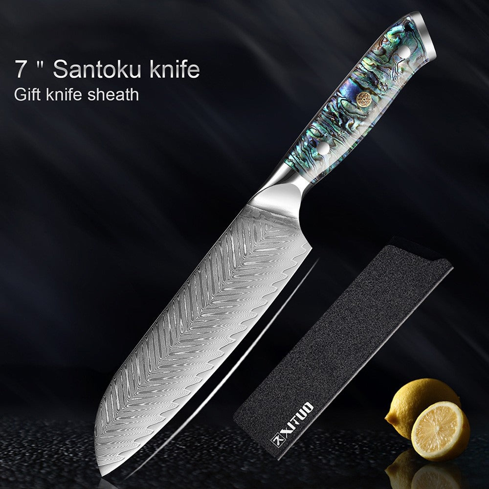 XITUO Damascus Steel Chef Knife Set Fine1-5 PCS Kitchen Knives Abalone shell handle Santoku knife eprolo