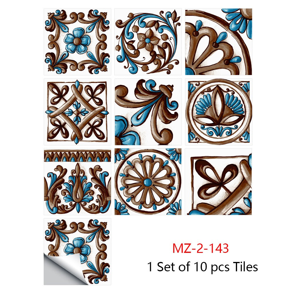 10 Piece Set Of Datura Mosaic Small Flower Imitation Ceramic Tile Sticker For Home Renovation Kitchen And Bathroom Decoration Self-Adhesive Wall Sticker