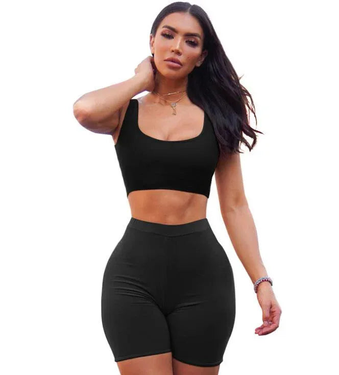 Women 2 Piece Set Crop Tops and Biker Shorts Sweat Suits Matching Sets - Shello's Creative Boutique
