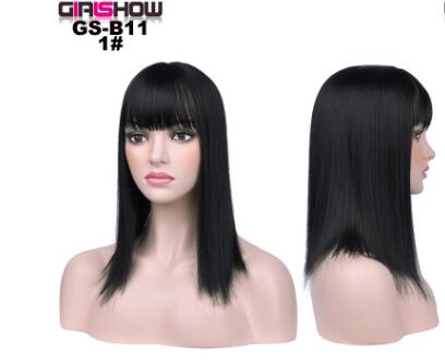 women Bob Wig With Bangs Short Straight Wigs party Synthetic Hair Heat Resistant Fiber fake hair Halloween Perucas eprolo