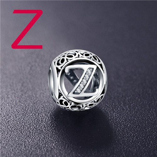 Real 925 Sterling Silver Vintage Clear Letter Bead Charms Fit Pandora Women Charm Bracelets Silver Jewelry eprolo