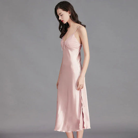 Ice Silk Long Nightdress - Spaghetti Strap Summer Sleepwear - Shello's Creative Boutique
