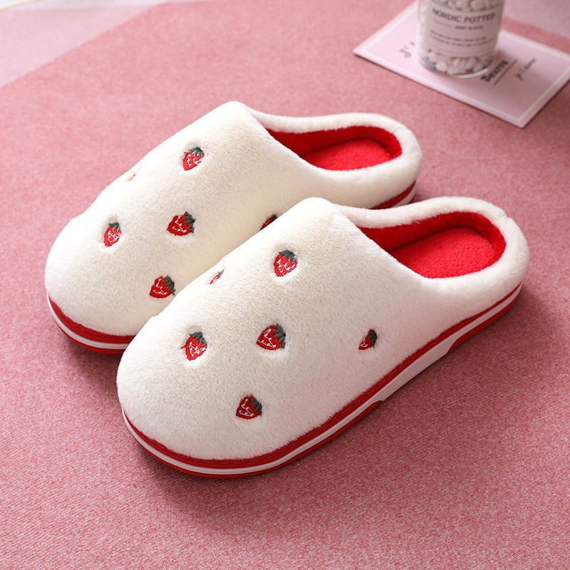 Fashion Fruit Indoor Slippers Women Warm Plush Home Slipper Anti-slip Soft Lovers Winter Shoes Banana Cherry Ladies Slides SH450 eprolo