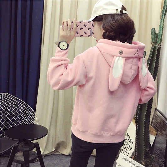 Women Cute Bunny Hoodie Long Sleeve Hoodie Lovely Female Rabbit Hoody Sweatshirts Loose Size Lovely Cotton Treetwear - Shello's Creative Boutique