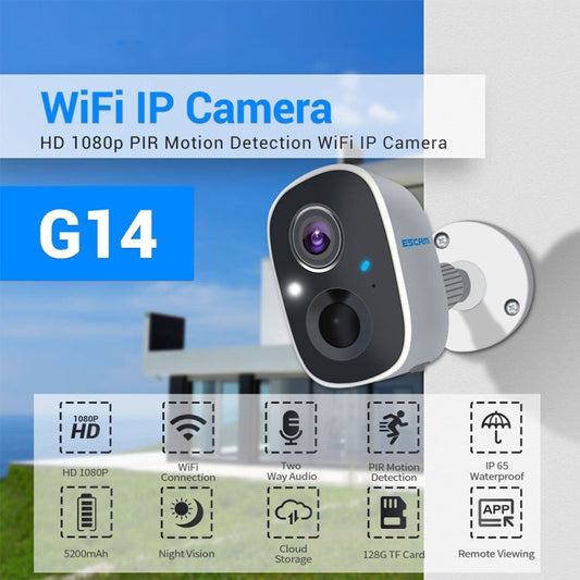ESCAM G14 Rechargeable 1080P Full HD AI Recognition Infrared Night Vision WiFi Camera, G14 SUNSKY