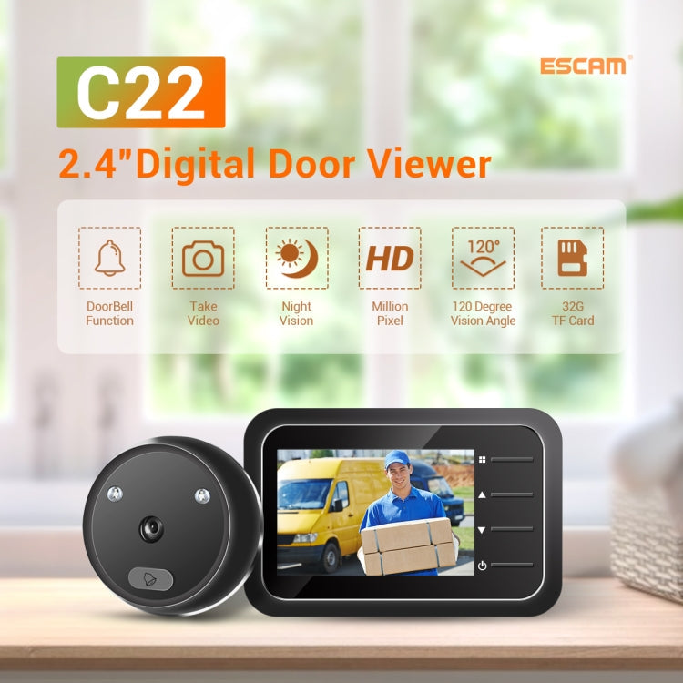 ESCAM C22 2.4 inch Screen Digital Door Viewer, Support Night Vision, TF Card, Take Photos and Video, C22 SUNSKY