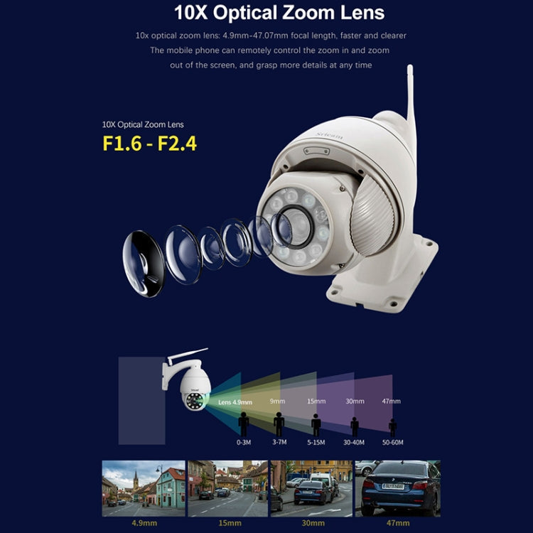 Sricam SP008C 5MP 10X Zoom IP66 Waterproof CCTV WiFi IP Camera Monitor, US Plug, EU Plug, UK Plug, AU Plug SUNSKY