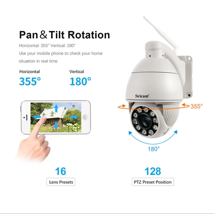 Sricam SP008C 5MP 10X Zoom IP66 Waterproof CCTV WiFi IP Camera Monitor, US Plug, EU Plug, UK Plug, AU Plug SUNSKY