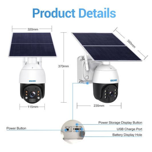 ESCAM QF724 3MP 24h Recording Cloud Storage PT 4G PIR Alarm IP Camera with Solar Panel, AU Plug SUNSKY