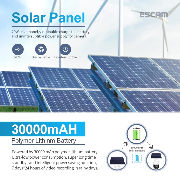 ESCAM QF724 3MP 24h Recording Cloud Storage PT 4G PIR Alarm IP Camera with Solar Panel, AU Plug SUNSKY