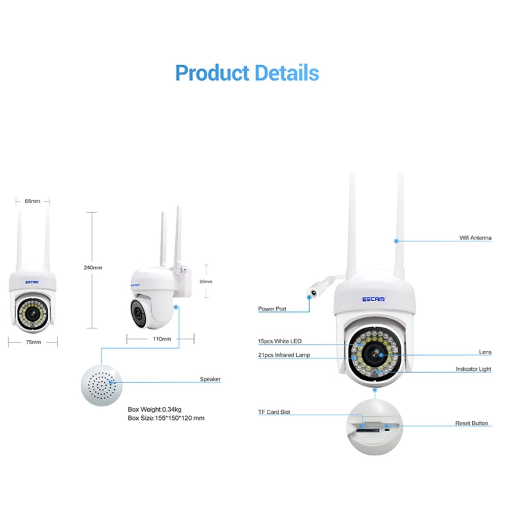 ESCAM PVR007 3MP Smart HD WiFi Camera Support Full Color Night Vision / Motion Detection / Sound Alarm / TF Card, PVR007 SUNSKY