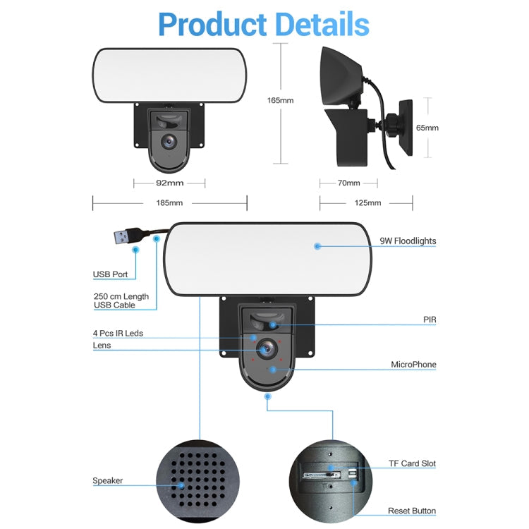 ESCAM QF615 3MP IP66 Waterproof WiFi IP Camera & Floodlight, Support Night Vision / PIR Motion Detection / Two-way Audio, QF615 SUNSKY