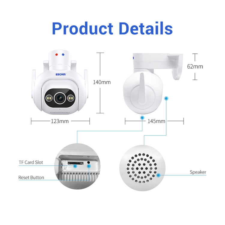 ESCAM PT304 HD 4MP Humanoid Detection Tracking WiFi Connection Sound Alarm Intelligent Night Vision H.265 Camera, US Plug, AU Plug, EU Plug, UK Plug SUNSKY