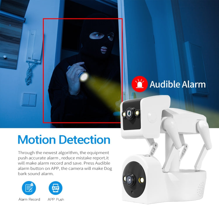 ESCAM PT212 4MP Dual Lens Robot Dog WiFi Camera Supports Cloud Storage/Two-way Audio/Night Vision, US Plug, UK Plug, EU Plug, AU Plug SUNSKY