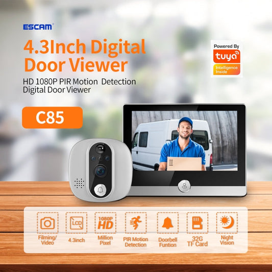 ESCAM C85 1080P 4.3 inch Smart WIFI Digital Door Viewer Supports Wide-Angle PIR & Night Vision & Dingdong Photo, C85 SUNSKY