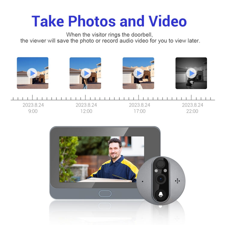 ESCAM C87 1080P 4.3 inch Smart WiFi Digital Door Viewer Supports Wide-Angle PIR & Night Vision & Dingdong Photo, C87 SUNSKY
