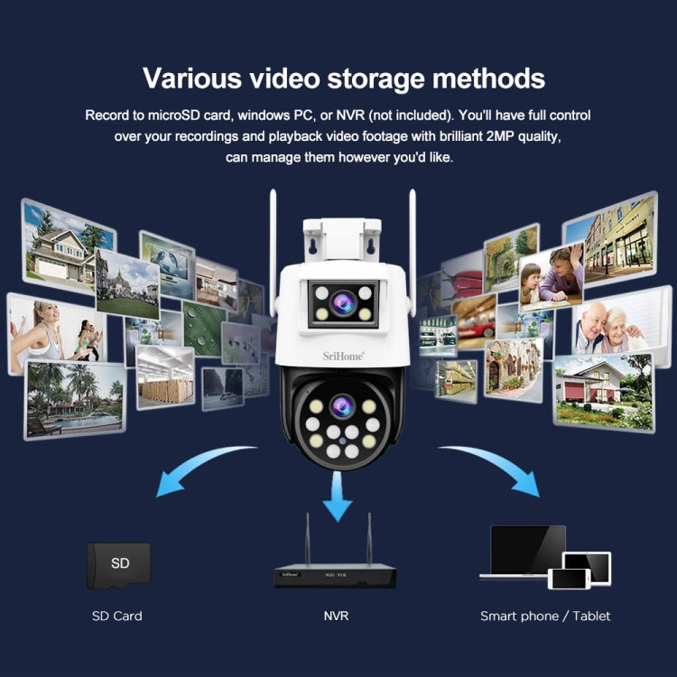 SriHome SH048 2MP + 2MP Humanoid Tracking Smart Night Vision Dual Lens IP Camera, SH048 SUNSKY