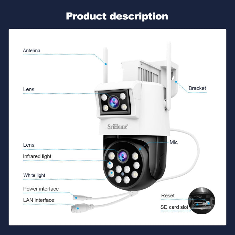 SriHome SH048 2MP + 2MP Humanoid Tracking Smart Night Vision Dual Lens IP Camera, SH048 SUNSKY