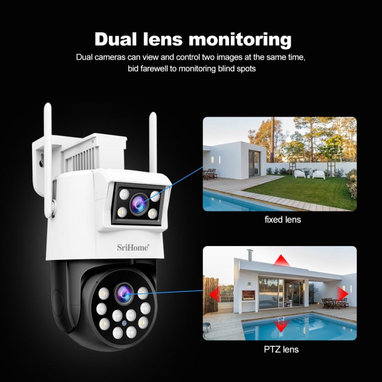 SriHome SH048 2MP + 2MP Humanoid Tracking Smart Night Vision Dual Lens IP Camera, SH048 SUNSKY
