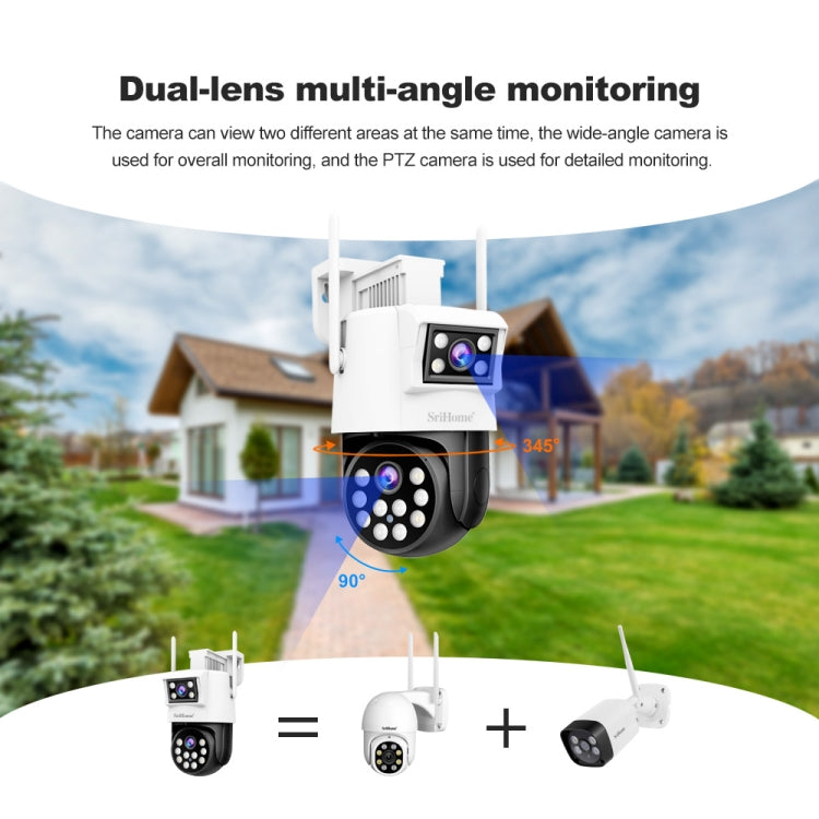 SriHome SH048 2MP + 2MP Humanoid Tracking Smart Night Vision Dual Lens IP Camera, SH048 SUNSKY