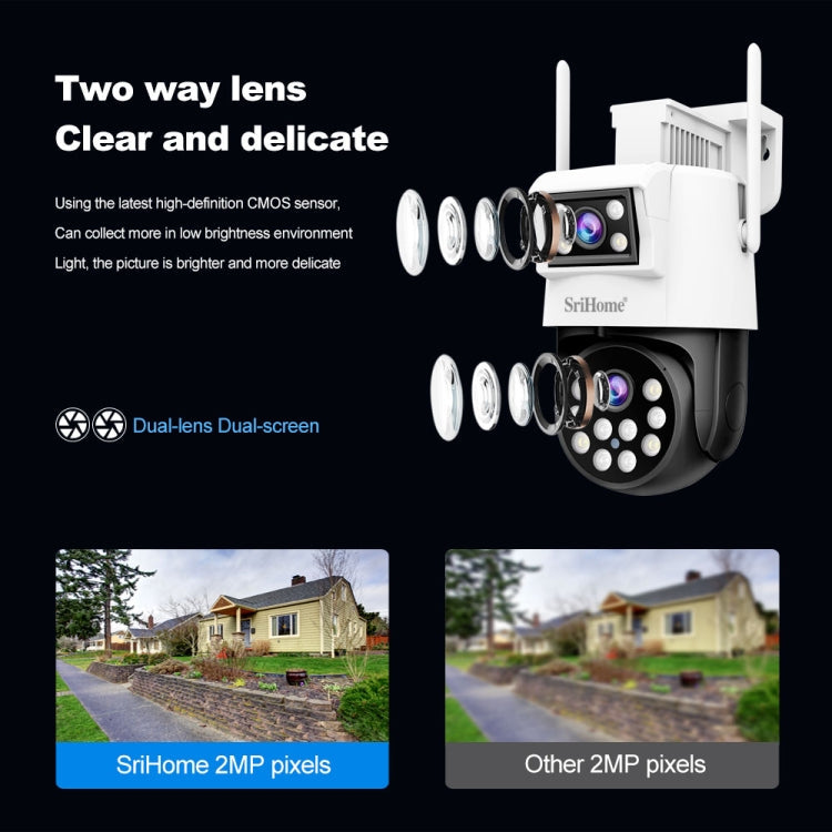 SriHome SH048 2MP + 2MP Humanoid Tracking Smart Night Vision Dual Lens IP Camera, SH048 SUNSKY