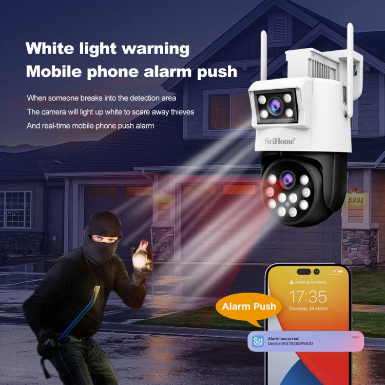 SriHome SH048 2MP + 2MP Humanoid Tracking Smart Night Vision Dual Lens IP Camera, SH048 SUNSKY