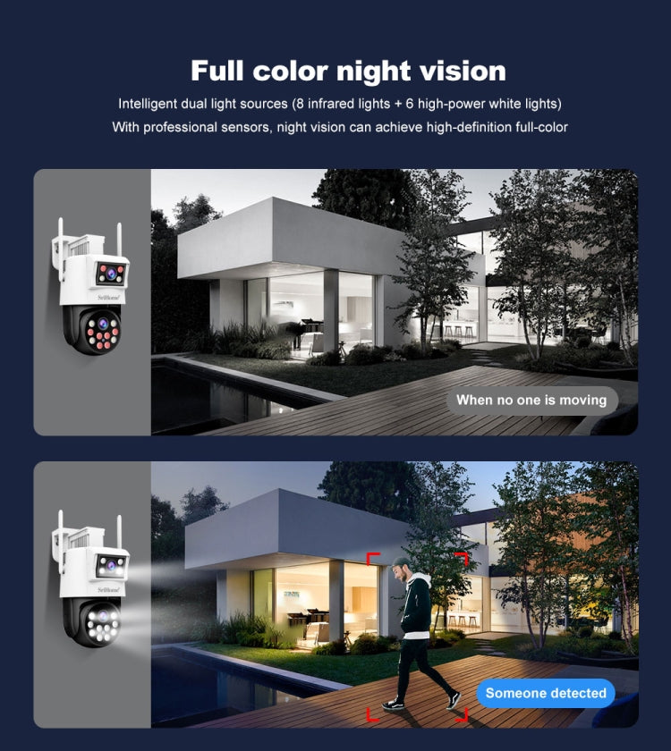 SriHome SH048 2MP + 2MP Humanoid Tracking Smart Night Vision Dual Lens IP Camera, SH048 SUNSKY