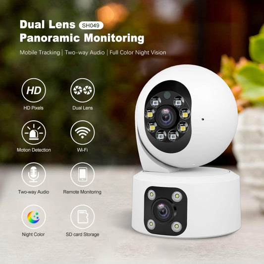 SriHome SH049 2MP + 2MP Humanoid Tracking Smart Night Vision Dual Lens HD IP Camera, SH049 SUNSKY