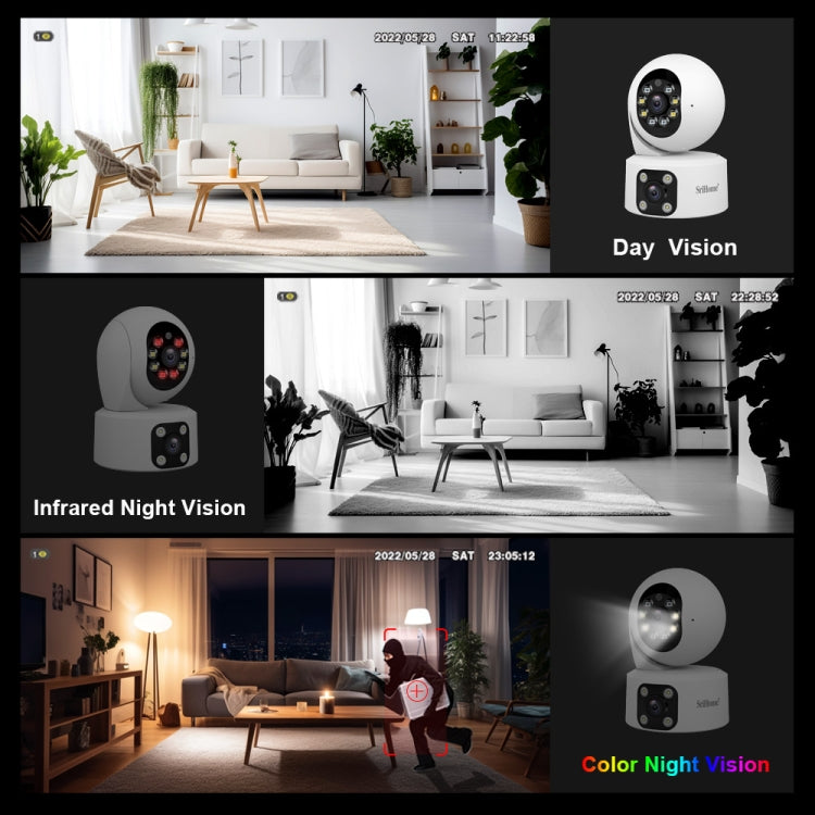 SriHome SH049 2MP + 2MP Humanoid Tracking Smart Night Vision Dual Lens HD IP Camera, SH049 SUNSKY