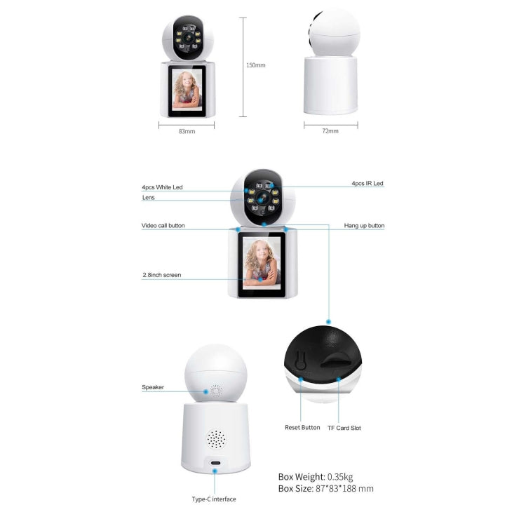 ESCAM QF104 One Click Video Call 3MP Indoor Humanoid Detection Audible Alarm Color Night Version Smart WiFi Camera, AU Plug, US Plug, UK Plug, EU Plug SUNSKY