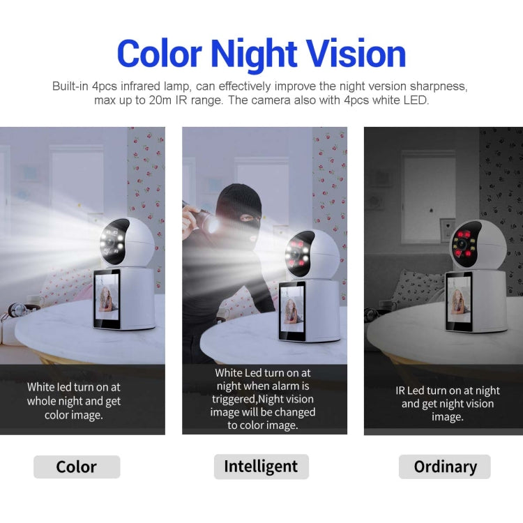 ESCAM QF104 One Click Video Call 3MP Indoor Humanoid Detection Audible Alarm Color Night Version Smart WiFi Camera, AU Plug, US Plug, UK Plug, EU Plug SUNSKY