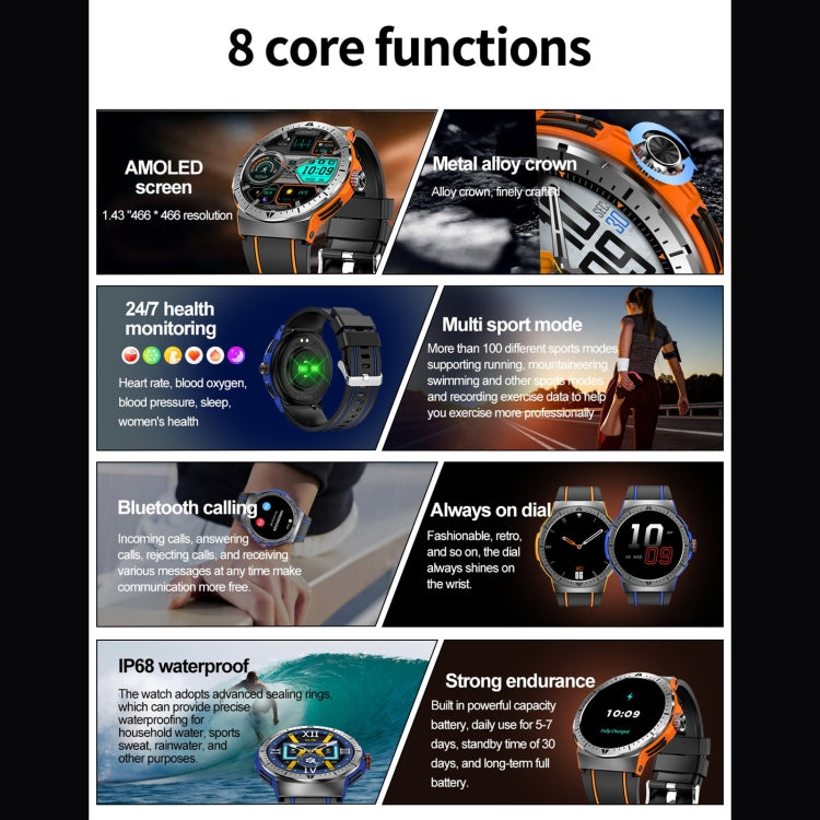 LEMFO HK52 1.43 inch BT5.3 IP68 Sport Smart Watch, Support Bluetooth Call / Message Notification / Heart Rate / Blood Pressure Health Monitor - Shello's Creative Boutique
