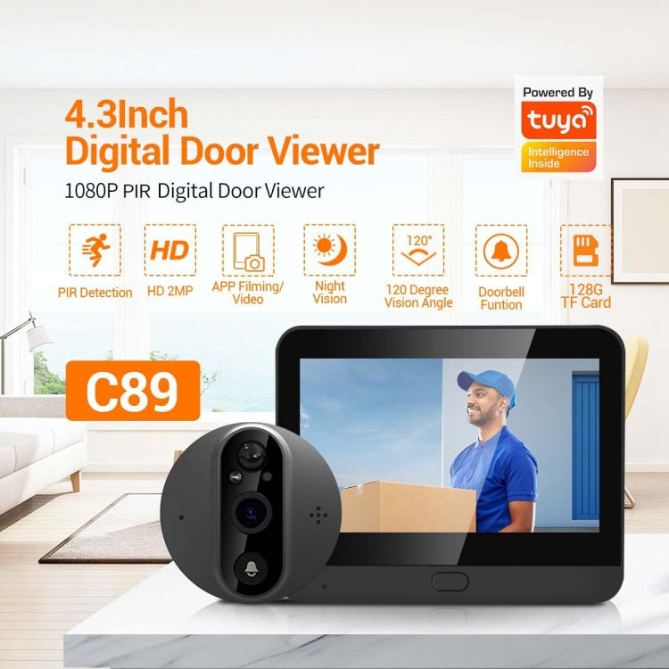 ESCAM C89 1080P 4.3 inch Smart Digital Door Viewer, Support Wide Angle PIR & Night Vision Photo, C89 (Dark Grey), C89 (Silver) SUNSKY