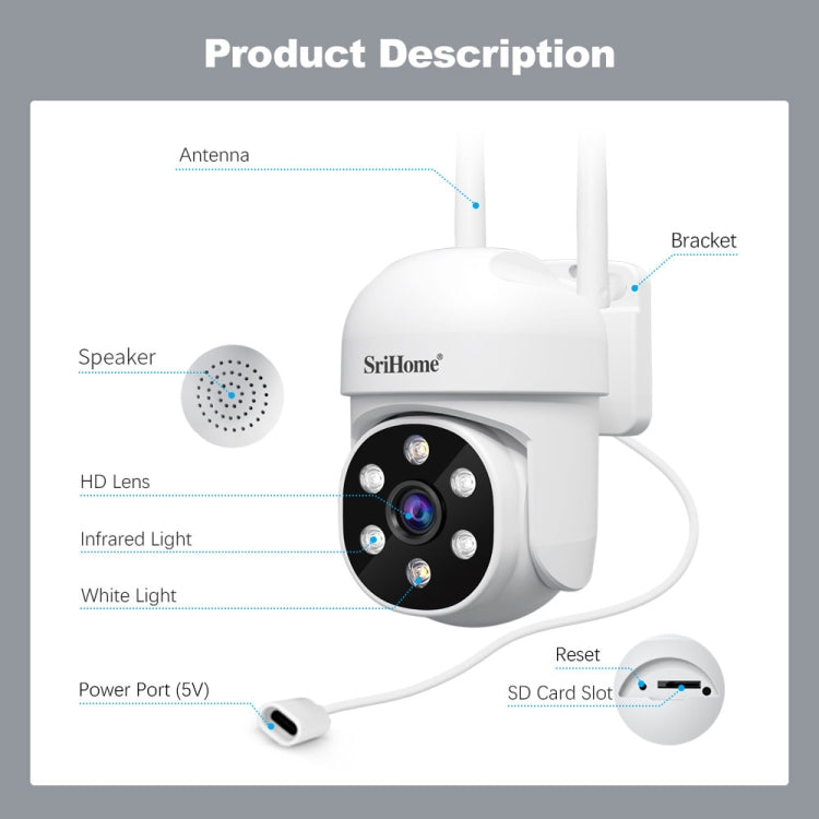 SriHome SH061 2MP AI Humanoid Tracking Infrared Night Vision Camera, EU Plug, US Plug, UK Plug SUNSKY