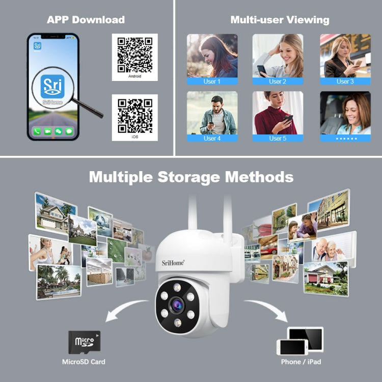SriHome SH061 2MP AI Humanoid Tracking Infrared Night Vision Camera, EU Plug, US Plug, UK Plug SUNSKY