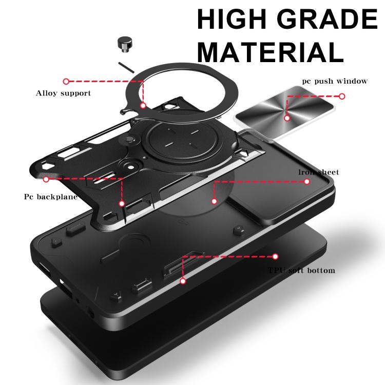 CD Texture Sliding Camshield Magnetic Holder Phone Case, For Samsung Galaxy S25 Edge 5G, For Samsung Galaxy S25 5G, For Samsung Galaxy S25+ 5G, For Samsung Galaxy S25 Ultra 5G - Shello's Creative Boutique