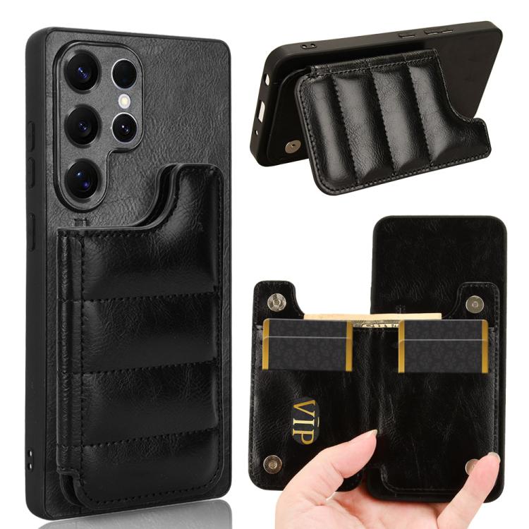 Cow Pattern Sewing Card Bag Phone Case, For Samsung Galaxy S25 5G, For Samsung Galaxy S25+ 5G, For Samsung Galaxy S25 Ultra 5G - Shello's Creative Boutique