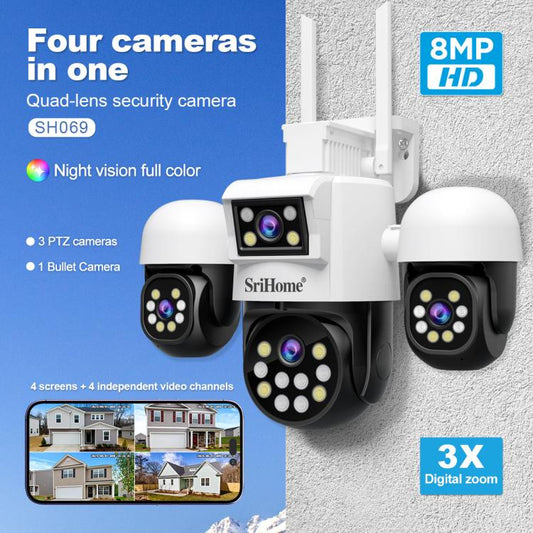 SriHome SH069 8MP 3X Digital Zoom HD Quad-lens Security Camera, US Plug, EU Plug, AU Plug, UK Plug SUNSKY