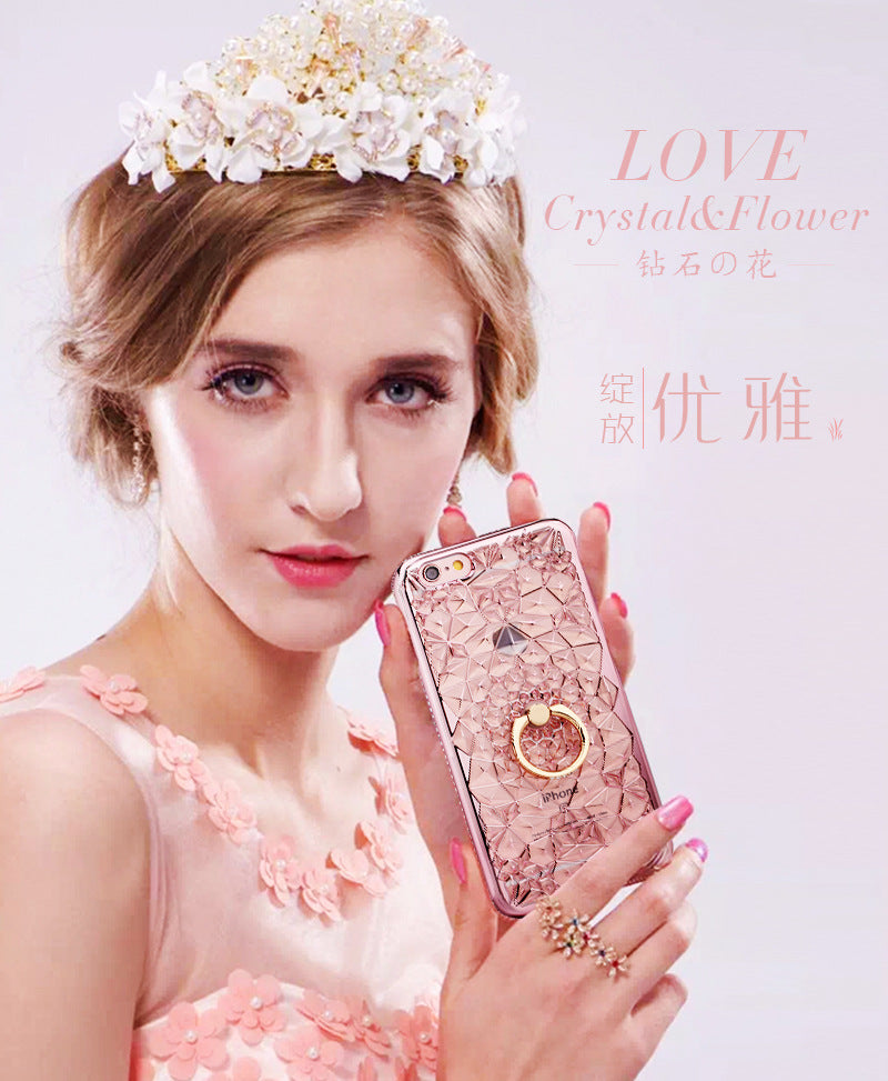 Luxury 3D Glitter Ring Case – Soft TPU Rhinestone Stand Cover for iPhone 5 to XS Max