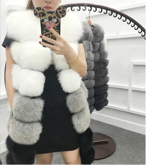 Winter Coat Women Thick Warm Luxury Patchwork Color Faux Fur Vest Coats Soft Fluffy Fur Jacket Female Vintage Outerwear - Shello's Creative Boutique