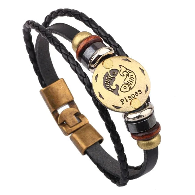 12 Horoscope Leather Bracelet Men Jewelry Vintage Retro Charm Bracelet Male Jewelry 8.2 - Shello's Creative Boutique