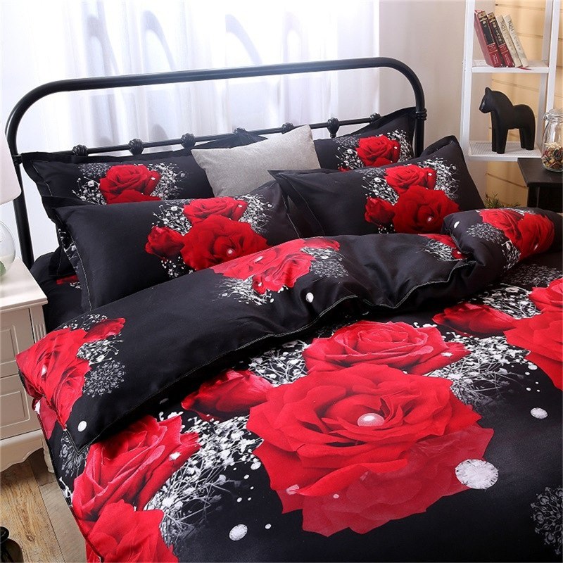 2/3Pcs Red Dream 3D Oil Painting Rose Printed Bedding Set Queen King Size Quilt Cover Bed Sheet Pillowcases eprolo