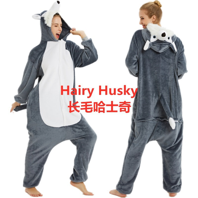 Flannel Cartoon Animal Onesie Pajamas - Cozy One-Piece for Adults & Teens
