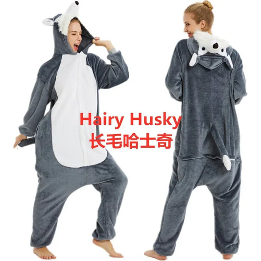 Flannel Cartoon Animal Onesie Pajamas - Cozy One-Piece for Adults & Teens - Shello's Creative Boutique