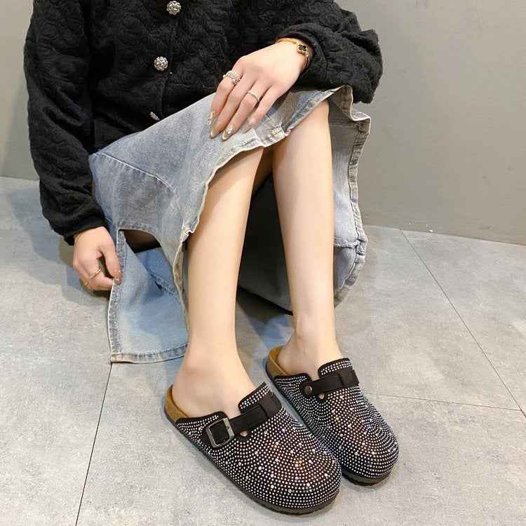 Flat-soled Rhinestone Cork Birkenstock Thick-soled Shoes