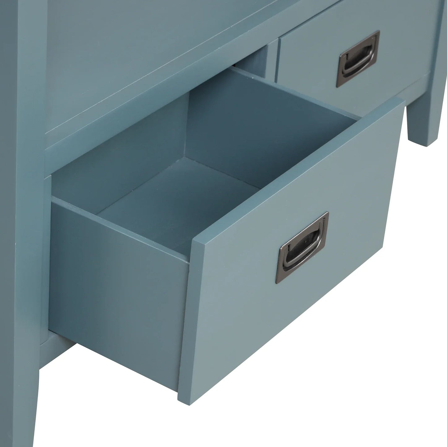Farmhouse Pine Console Table - 36" Entry Table with 4 Drawers & Storage Shelf in Blue - Shello's Creative Boutique