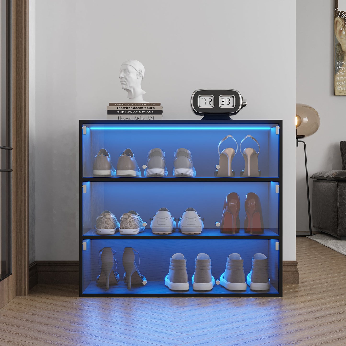 Black Glass Door Shoe Box Shoe Storage Cabinet With RGB Led Light eprolo