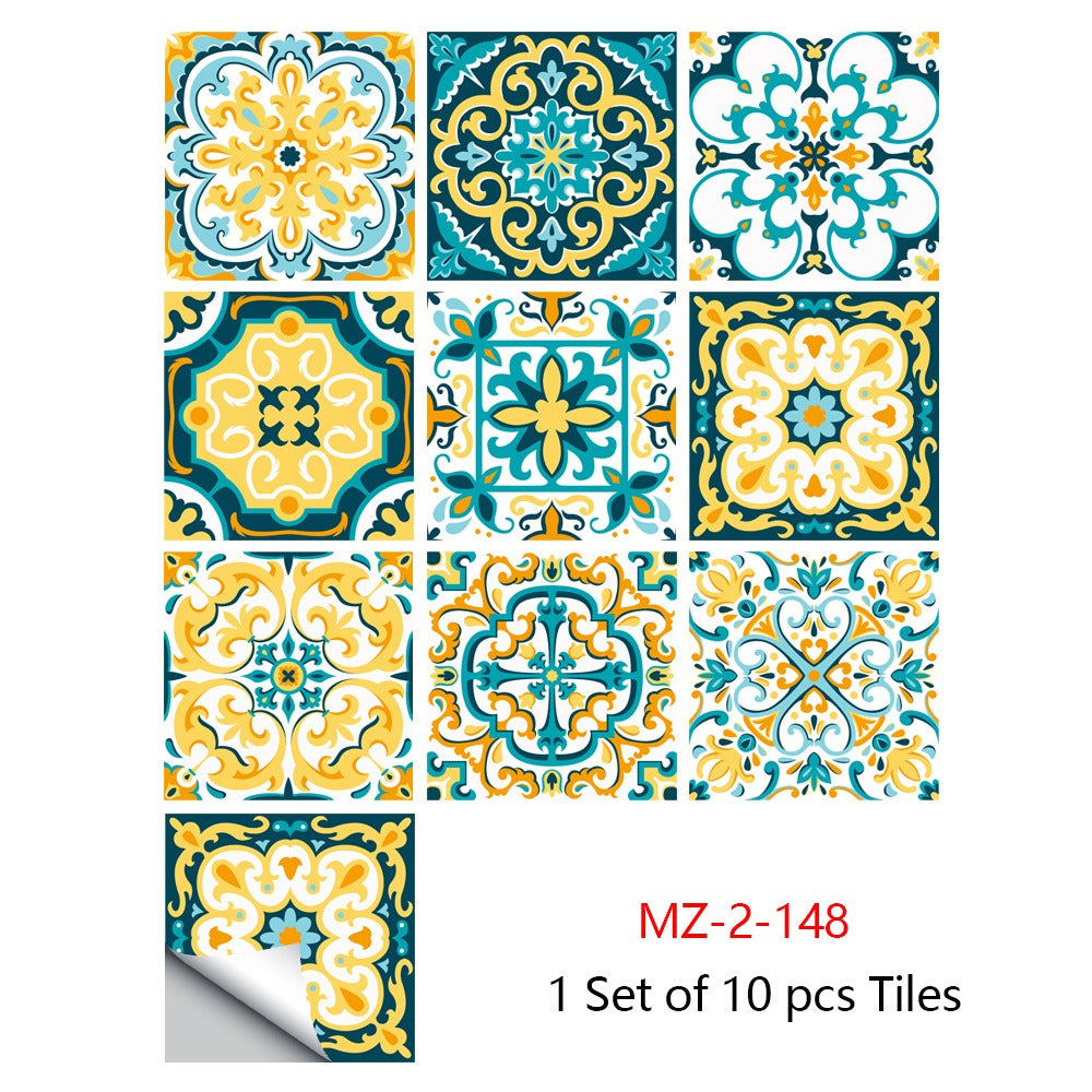 10 Piece Set Of Datura Mosaic Small Flower Imitation Ceramic Tile Sticker For Home Renovation Kitchen And Bathroom Decoration Self-Adhesive Wall Sticker