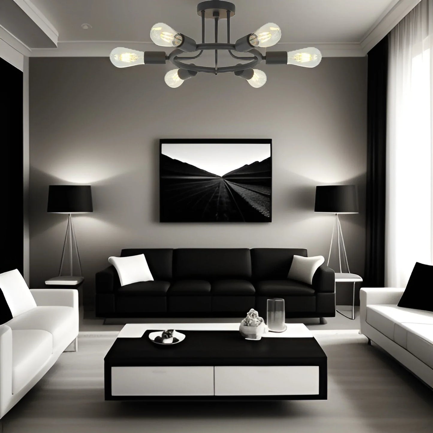 6 Light Modern Sputnik Lights Semi Flush Mount Ceiling Light Black Finished - Shello's Creative Boutique