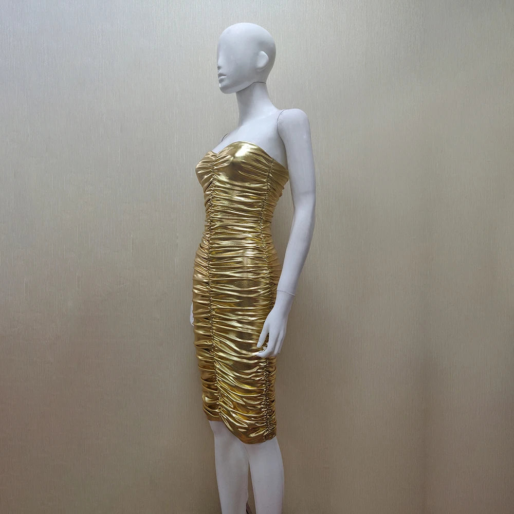 New Arrival Women Sexy Black Dresses Bodycon Strapless Slash Neck Gold Dresses Night Dress Club Wear Party Celebration Shining eprolo